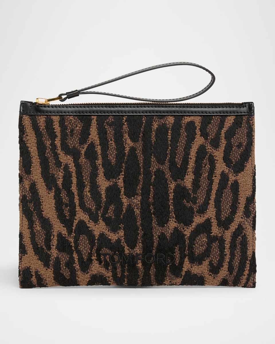 Wristlet Pouch Bag in Jacquard and Calf Leather